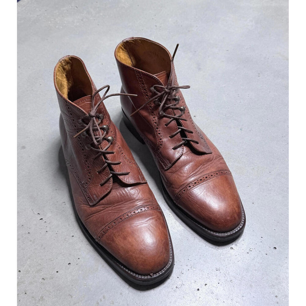Vtg Cole Haan Men’s 9.5 D Brown Leather Cap Toe Brogue Boot Hand Made Italy 4596